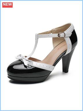 T-Strap Mary Janes Platform Bow Heels Round Toe Ankle Strap Vintage Oxfords